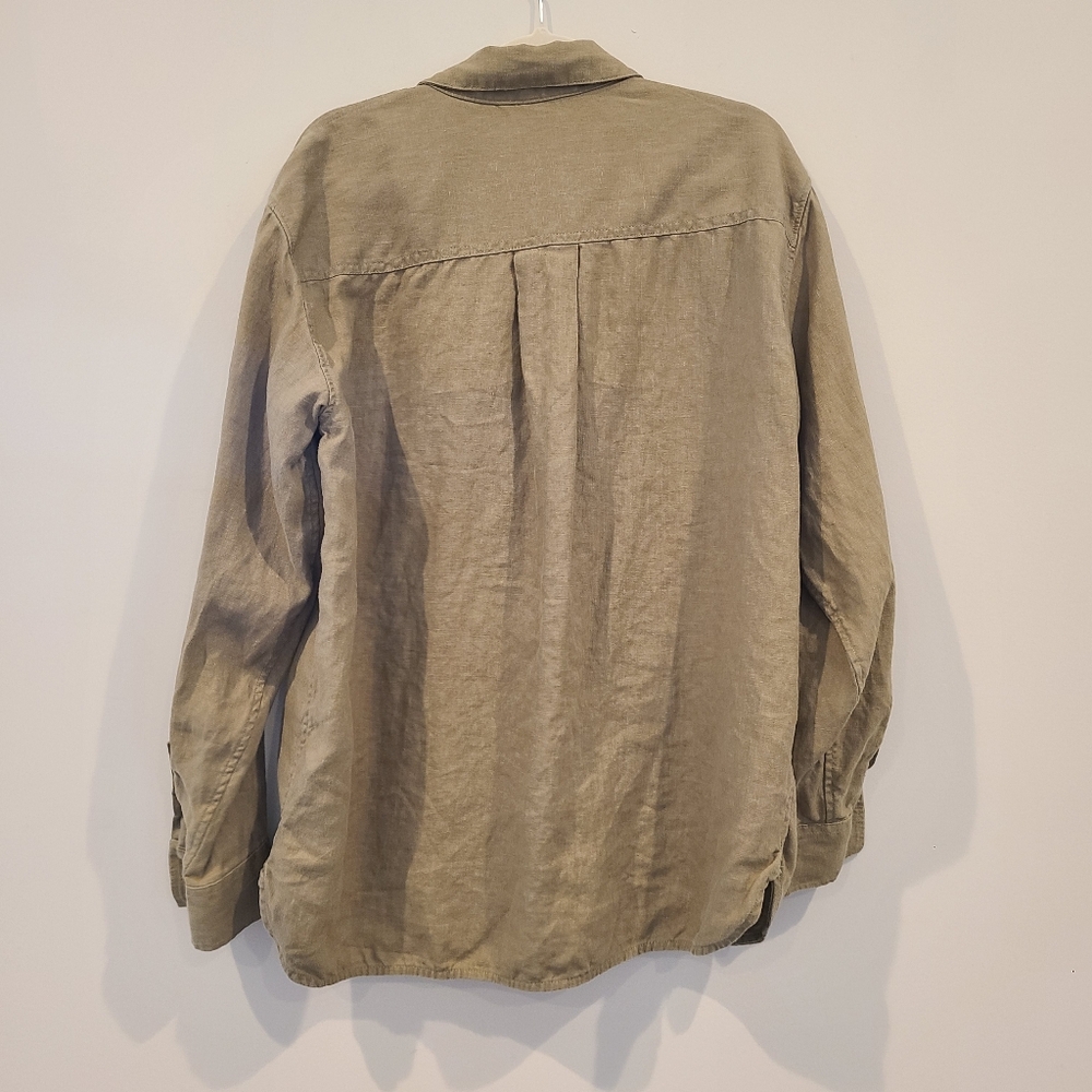 Athleta Retreat Relaxed Fit Linen Button Down Blouse In Olive Branch Size Medium - Picture 5 of 8